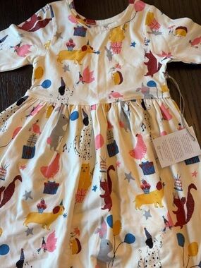Pink Chicken Whimsical Animal Party Girls' Dress - White with Pink, Yellow, Blue